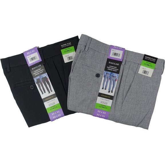Haggar Dress Pants Men 30x32 Performance Comfort Stretch Flex Waist Lot 2 Pair